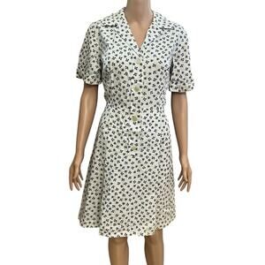 60s VTG House Dress Medium Heart Floral Button Pinup Rockabilly Retro Handmade